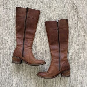 Born Brown Leather Knee-High Zip Block-Heel Boots